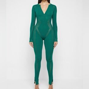Maniere De Voir Green long sleeve jumpsuit with zipper detail